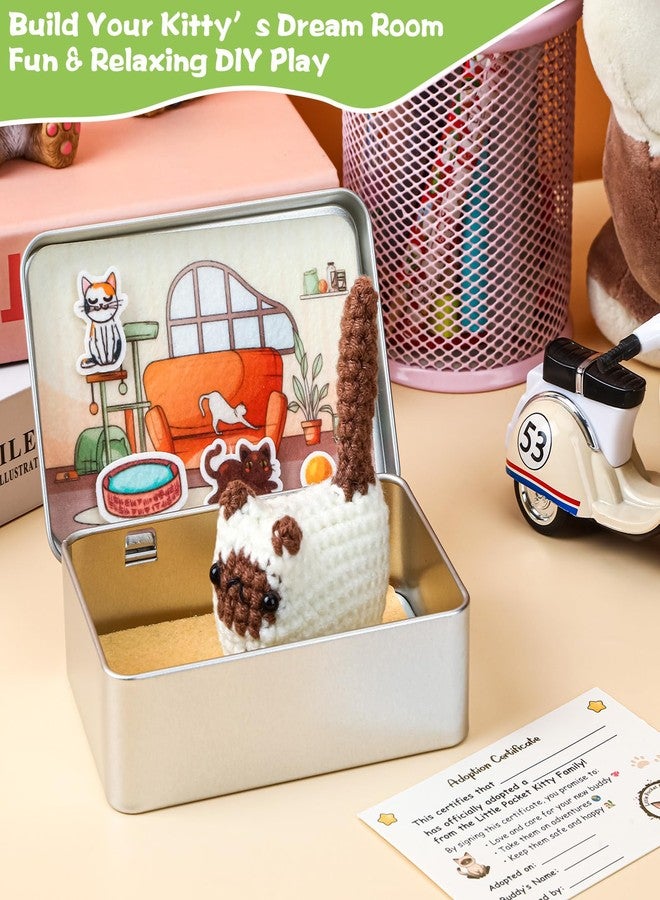 JULEASEL Little Pocket Kitty, Knitted Siamese Cat in Tin Box, DIY Pet Kitty Adoption, Travel Buddy, Cute Mini Gift for Cat Lovers & Friends - Image 5